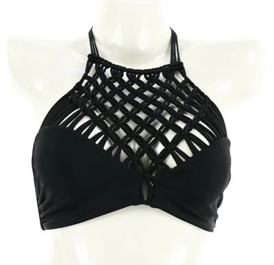 Mikoh 242420 Mujer Macramé Halter Bikini Top Traje de Baño Negro Talla Pequeña Foto 1 de 2