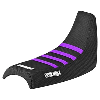 Cubierta de asiento con pinza de tracción alta Yamaha PW 50 todo NEGRA con costillas PÚRPURA #91 Foto 1 de 4