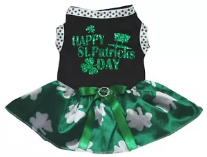 Happy St.Patrick's Day Black Cotton Top Green Clover Tutu Pet Dog Puppy Dress - Picture 1 of 1