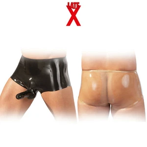 Late X Sexy Briefs Latex Pants with Penis Testicle Sleeve Slip con Guiana Pene - Foto 1 di 12