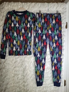 Hanna Andersson Long John Pajamas Twinkly Trees US 10 110 cm Holiday Unisex D3 - Picture 1 of 5