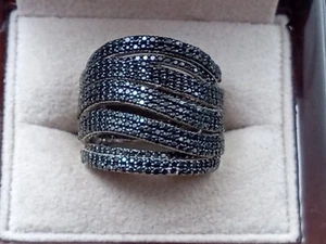 Sterling Silver Ring w. Faceted Black Prong Set Stone Setting: Size 7 - Picture 1 of 7