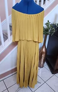 NWT ANTTHONY ORIGINAL HSN Yellow Off Shoulder Pleated Smocked Maxi Dress Sz 1X - Picture 1 of 18