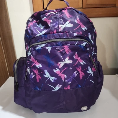 Mochila espaciosa embalable LUG Echo púrpura libélula con funda trolley usada en excelente estado Foto 1 de 4