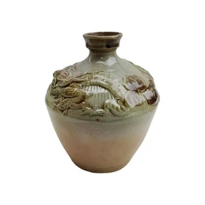 Vintage Japanese Pottery Shuri Yaka Dragon Sake Bottle Vase Shuri Castle - Picture 1 of 16