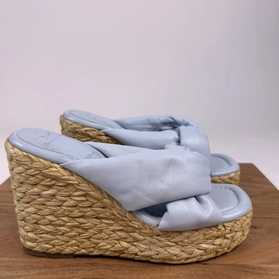 New Womens Marc Fisher LTD Navina Slip On Blue Leather Espadrille Wedge Size 9.5 - Image 1 of 4