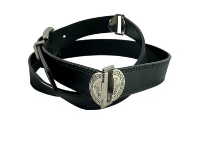 Raro Genuino GIANNI VERSACE Cuero Negro Relieve Articulación Medusa Unisex Cinturón 40 Foto 1 de 4