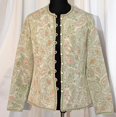 Vintage 1960s Leslie Fay Knits Pastel Paisley Cropped Blazer Jacket Size 14 M L - Image 1 of 4