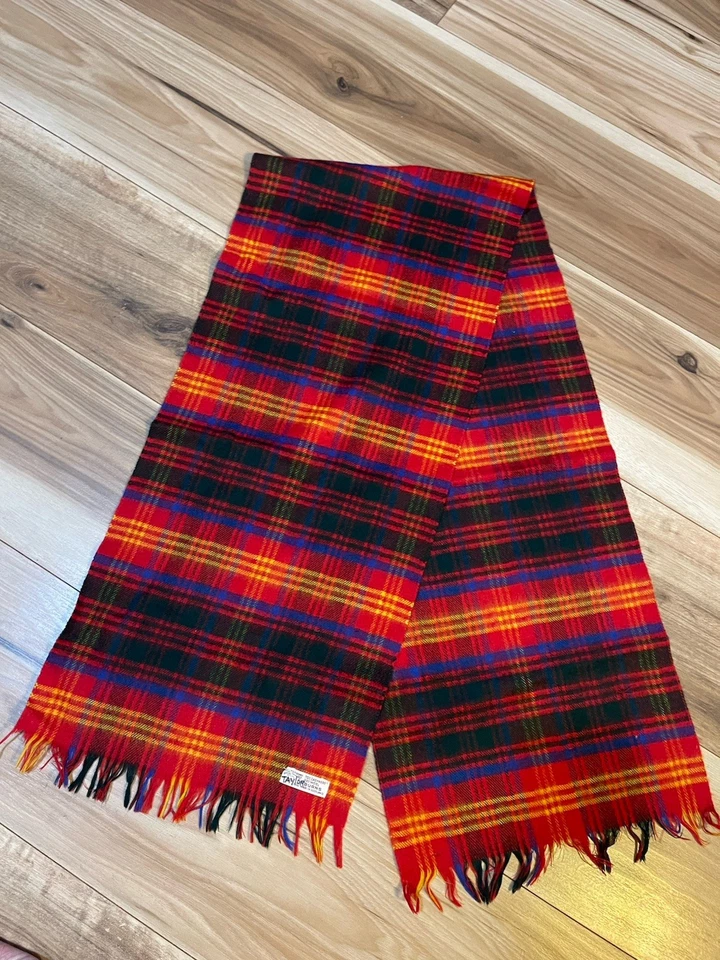 Vtg Cashmere Wool Red Black Plaid Scarf Scotland Hilltop Brand EUC 48”x12.5” - Image 1 of 4