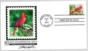 #5128 PÁJAROS CANTORES DEL CARDENAL DEL NORTE EN LA NIEVE, ARTISTA DE LA FDC CHRIS CALLE FIRMADO - Imagen 1 de 1