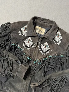 Wilsons Western Jacket Fringe Beaded Leather Tribal Western Native American Vtg - Picture 1 of 24