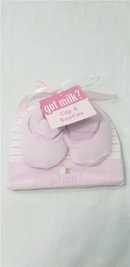 NEW GOT MILK Infant Baby Cap and Booties Set Hat Pink & White Stiipes Cookies - Picture 1 of 2