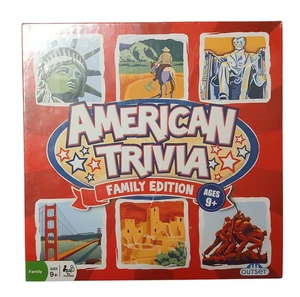 American Trivia Family Edition Juego de Mesa Edades 9+ Inicio Medios Hechos en EE. UU. Tarjetas - Imagen 1 de 3