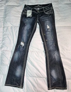 Pantalones de mezclilla para mujer Almost Famous talla 3 bootcut desgastados adornados - Imagen 1 de 12