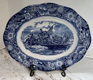 Piatto Vintage Liberty Blu Staffordshire Washington Crossing The Delaware 14" - Foto 1 di 4