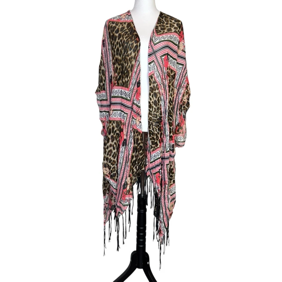 Plumero kimono Ariat para mujer talla única flecos azteca suroeste boho fluido abierto Foto 1 de 4