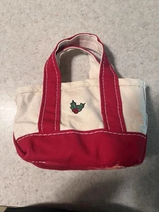 VTG L.L. Bean Boat And Tote Bag - Mini Cherry Red / Cream Canvas MITUSA 1990s LL - Picture 1 of 8