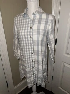 Soft Surroundings Huntleigh Button Down Checkered Tunic Shirt XS 2/4 Sage - Picture 1 of 9