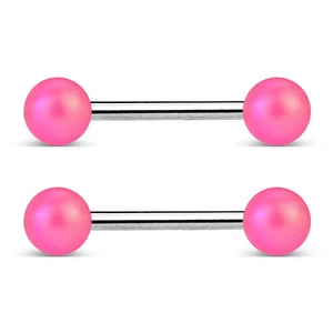 Pair of Matte Pearlish Color Surgical Steel Tongue Nipple Rings Barbell 14G 5/8" - Picture 1 of 13