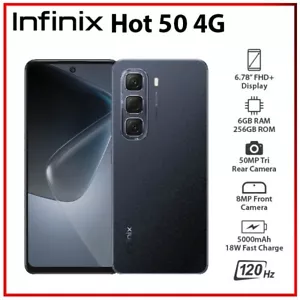 Infinix Hot 50 4G 6GB+256GB BLACK Dual SIM Unlocked Android Mobile Phone - Picture 1 of 6