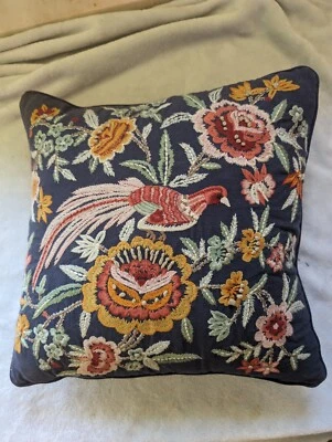 16" Square Embroidered Feather Pillow - Image 1 of 4