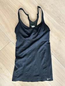 NWT Nike Dri-Fit Womens Racerback Seamless Stretch Built-in Bra Cami Small Black - Picture 1 of 9