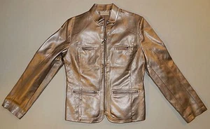 MISSES CHICO'S METALLIC JACKET SIZE 0 FAUX LEATHER WOMEN'S LADIES BRONZE SILVER - Picture 1 of 5