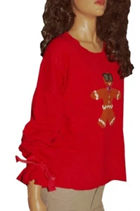 Womens GINGERBREAD MAN UGLY Christmas Sweater Party Funny Plus Size 1X 2X NEW - Picture 1 of 2