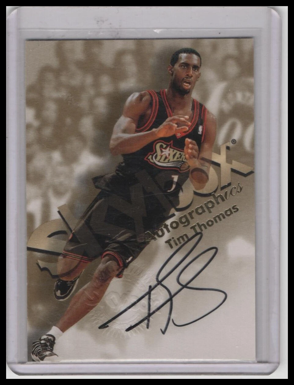 1998-99 SkyBox Premium #NNO Tim Thomas Autographics Blue #/50