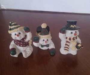 Christmas Snowman Figurines  wearing Scarf Hat sleding Set of 3   1998 - Picture 1 of 6
