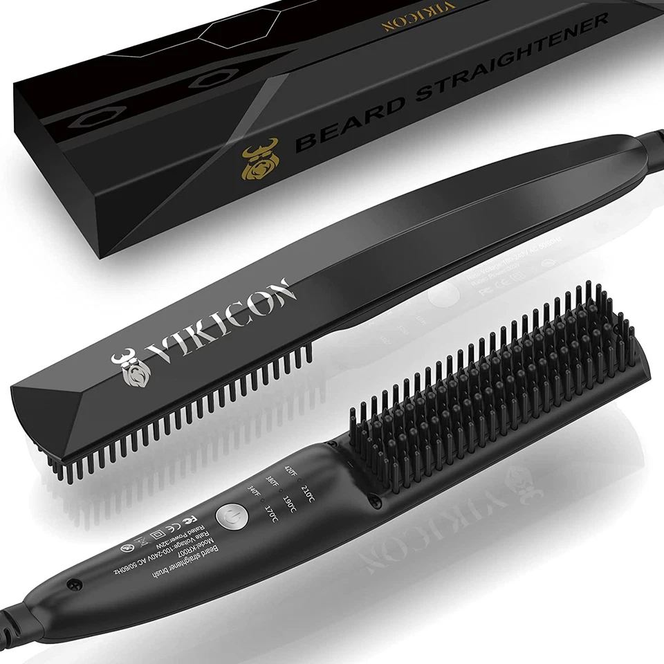 VIKICON Beard Straightener, 30S Quick Heated Beard Brush, Mini Heating Comb For