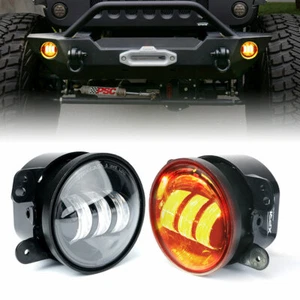 Pair 4 Inch Amber LED Fog Lights Bumper Driving Lamp for Jeep Wrangler JK JL JT - Picture 1 of 8