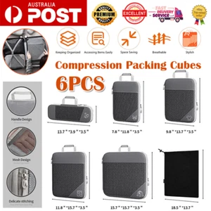 6Pcs Packing Cubes Luggage Storage Compression Organiser Travel Suitcase Bags - Picture 1 of 14