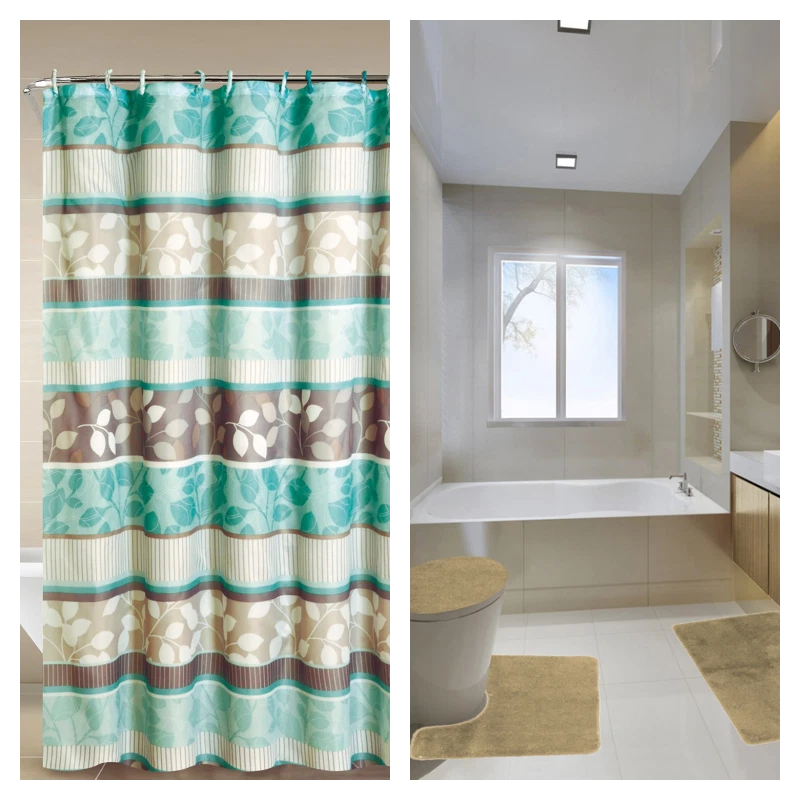 16ШТ ВАННАЯ КОМНАТА ДУШ ПОЛНЫЙ КОМПЛЕКТ КОВРИКИ ДУША ЗАНАВЕСКИ КРЮЧКИ НОВЫЙ СОВРЕМЕННЫЙ DESING - Изображение 1 из 1