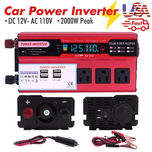 Inverter di Potenza Auto 2000W DC 12V a AC 110V Modificato Convertitore Solare Sinusoidale US E6U0 - Foto 1 di 12