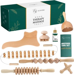 Herramientas de masaje de terapia de madera 8 en 1 para esculpir corporal con aceite de masaje adicional - Ma - Imagen 1 de 12
