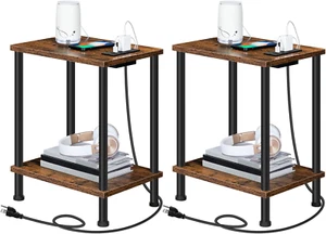 Side Table with Charging Station, Set of 2 End Tables with USB Ports and Outlets - Picture 1 of 9