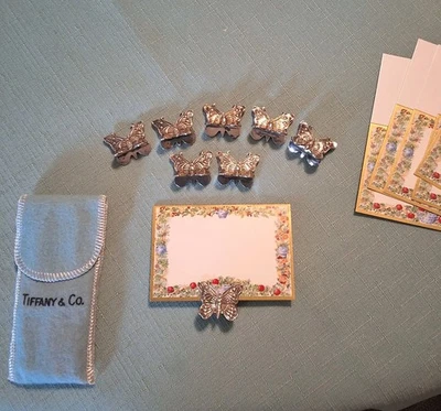 8 porta-cartões vintage Tiffany & Co borboleta esterlina lugar - Imagem 1 de 4