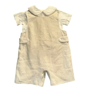 Neu ohne Etikett Claire & Charlie khaki Leinen Shortall Strampler mit Shirt creme/haferflockenfarben 2T - Bild 1 von 7
