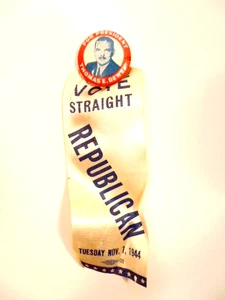 Vintage 1944 Thomas E. Dewey/ Vote Straight Republican Campaign Pin & Ribbon - Bild 1 von 8