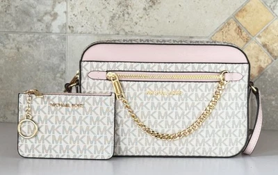 Bolso Bandolera Michael Kors Jet Set Artículo Cremallera Cadena + Monedero MK Vainilla/Rosa Foto 1 de 4