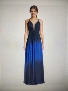 NWT Betsy & Adam Blue Black Spaghetti Strap V Neck Full-Length dress gown SIZE 4 - Picture 1 of 13
