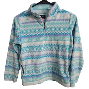Girl's Blue Multicolor Geometric Long Sleeve 1/4 Zip Fleece Sweater Size L 10/12 - Picture 1 of 3