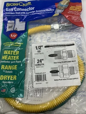 = Brasscraft 燃气连接器 1/2 英寸热水器范围烘干机 24 英寸 L CSSD44R-24P 全新 — 第 1/4 张图片