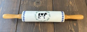Vintage Keramik Nudelholz KUH & HERZEN Steinzeug Holzgriffe - Bild 1 von 5