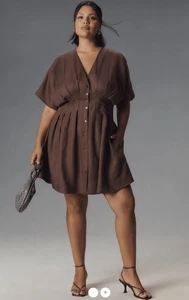 New Anthropologie The Tobie Button-Front Pleated Shirt Dress by Exquise: Linen s - Picture 1 of 9