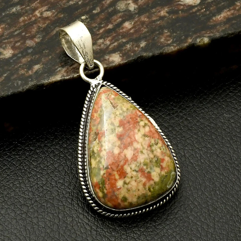 Colgante étnico hecho a mano de piedras preciosas Unakite joyería regalo para año nuevo 2,2" AP-39871 Foto 1 de 1