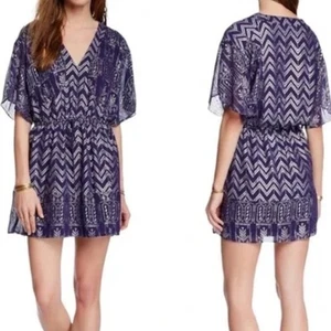 Free People Size S Metallic Chevron Tunic Mini Dress Tassel Boho Kimono Sleeve - Picture 1 of 16