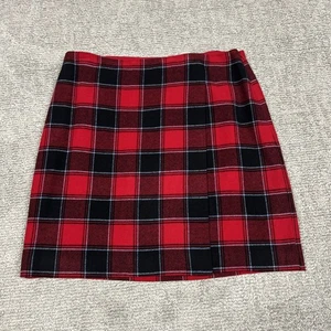 Talbots Skirt Womens 16 Red Black Buffalo Check Plaid Side Zip Wool Blend New - Picture 1 of 8