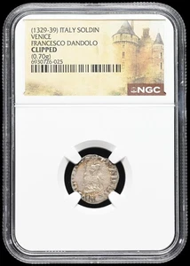 ITALY, Venice. Francesco Dandolo, 1329-1339, Silver Soldino, NGC Clipped - Picture 1 of 2